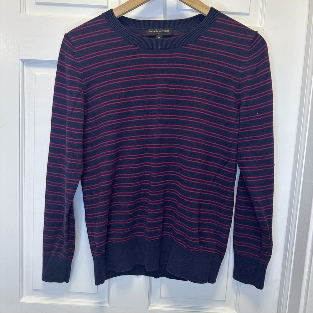 Banana Republic Men's‎ Striped Crewneck Sweater - Navy and Red